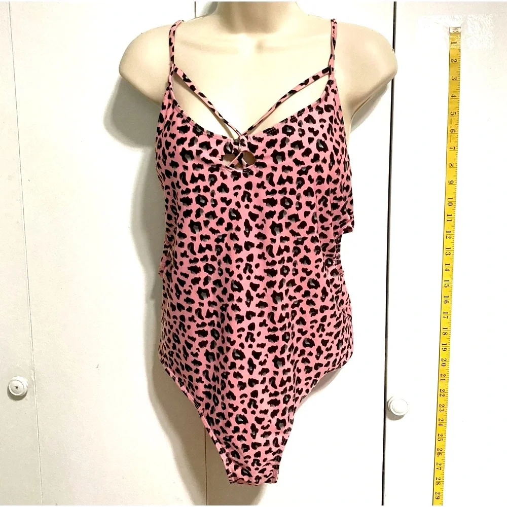 NO BOUNDARIES Pink and Black Cheetah 1 Piece Swimsuit Womens XL 15 16